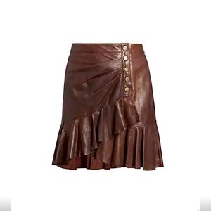 Veronica Beard 'Saba' Flounce-Hem Leather Mini Skirt, Brown